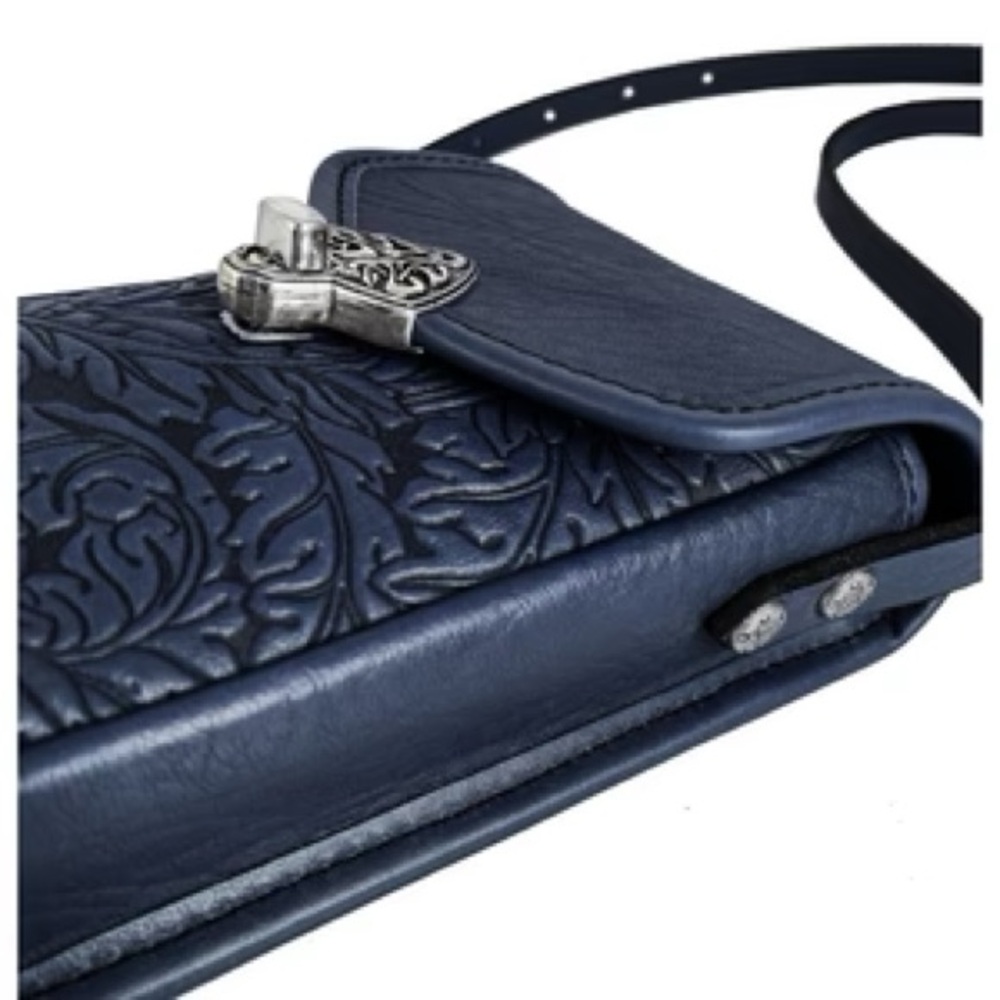 Oberon Design Leather Molly Cell Phone Handbag, Embossed Acanthus Leaf Navy - Picture 3 of 12